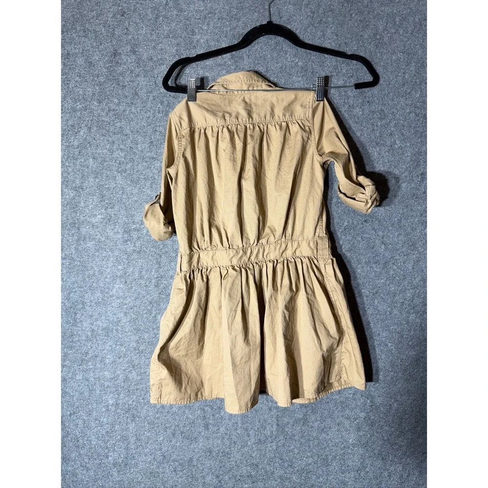Ralph Lauren Kids Tan Cotton Roll Tab Sleeve Button Front Shirt Dress Size 8